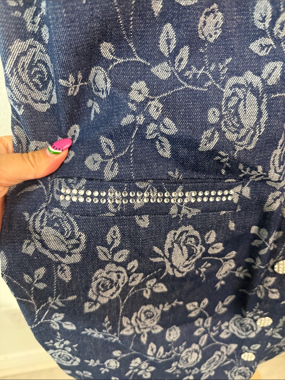 Eliza J -Navy and Light Blue Floral Jacquard Dress with sequin accents- Size 16 - Picture 7 of 11